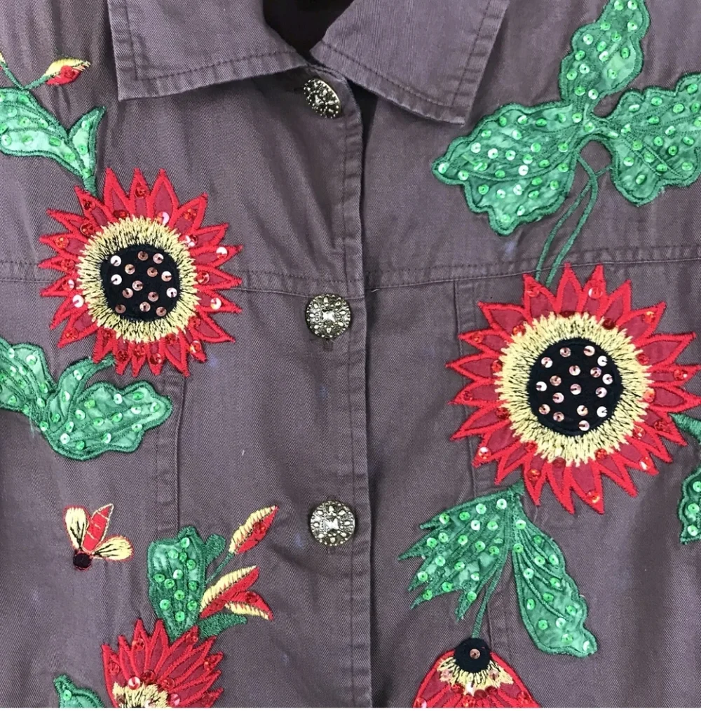 Tapestry Patch Sunflowers & Bees Jacket VINTAGE NWOT - Picture 2 of 5